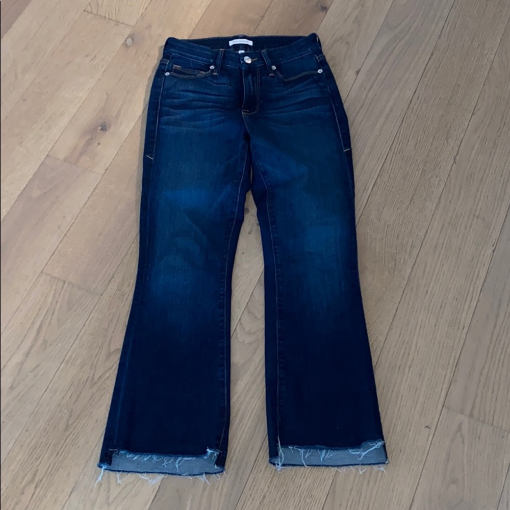 Ankle cropped flared blue jeans